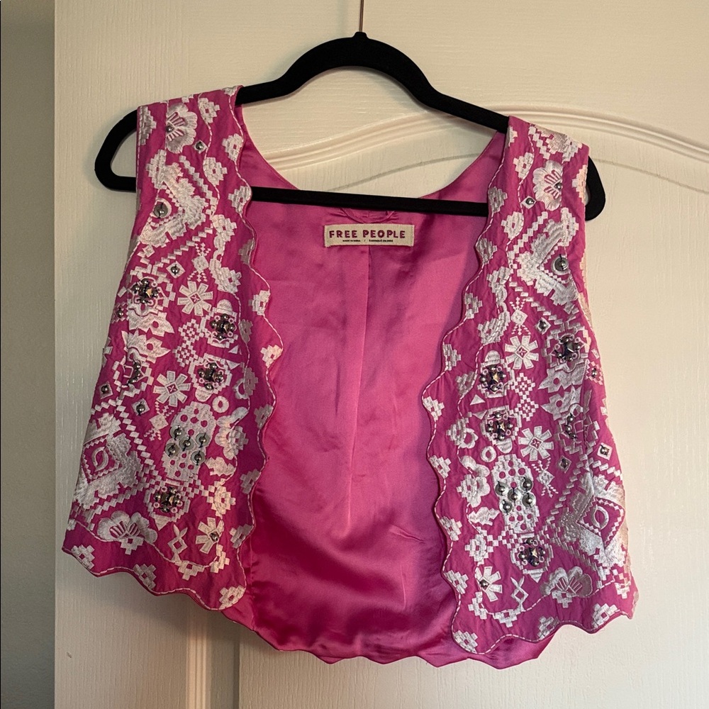 Free People Fuchsia Embroidered Vest